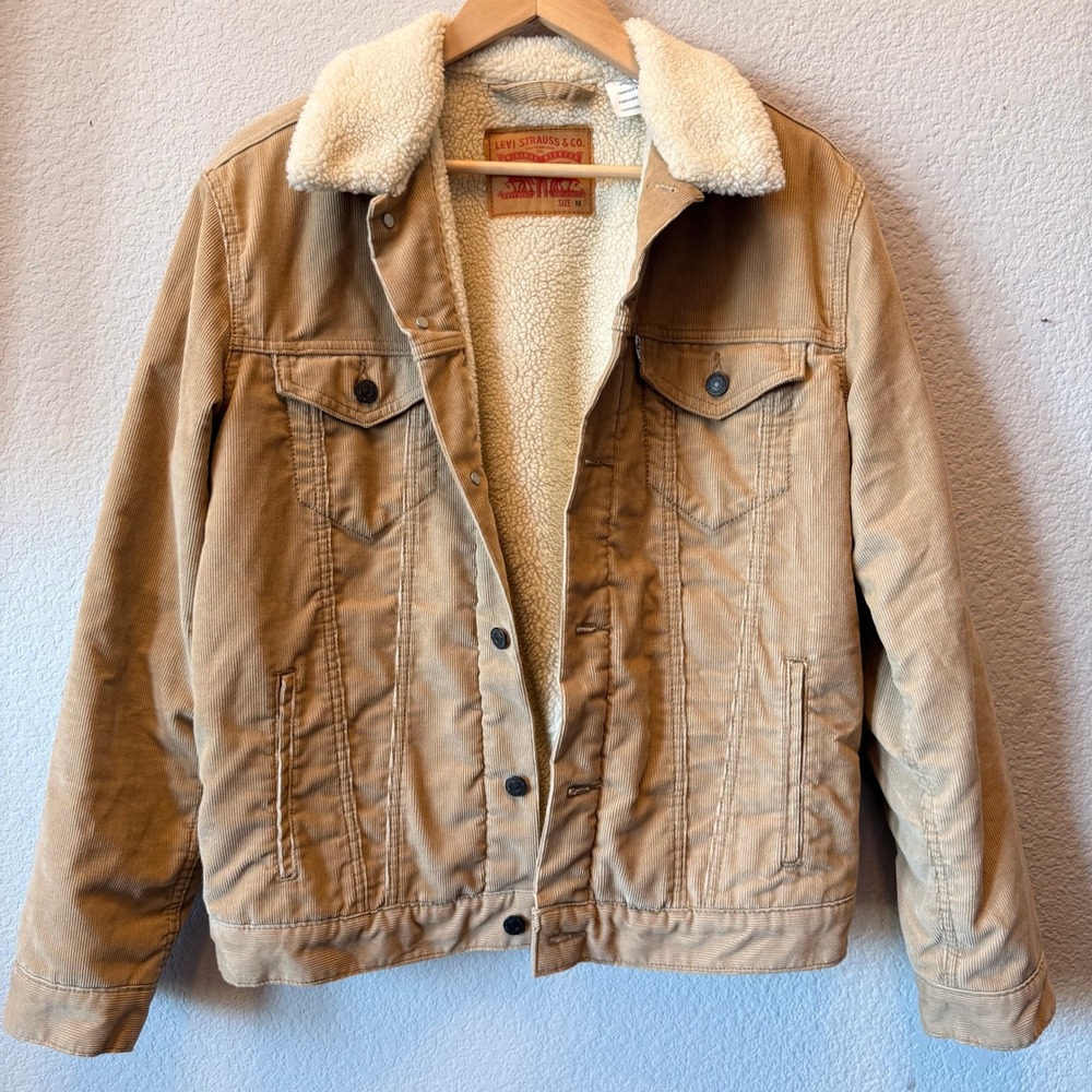 Levis Trucker Jacket Corduroy Sherpa Lined Mens Tan M Classic Outerwear - Picture 3 of 12